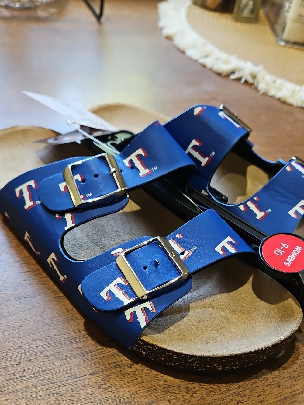 These blue Texas Rangers double-buckle sandals by FOCO - Picture 2 of 12